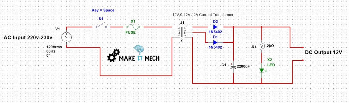220v AC to 12v DC Power Supply Step by Step Project